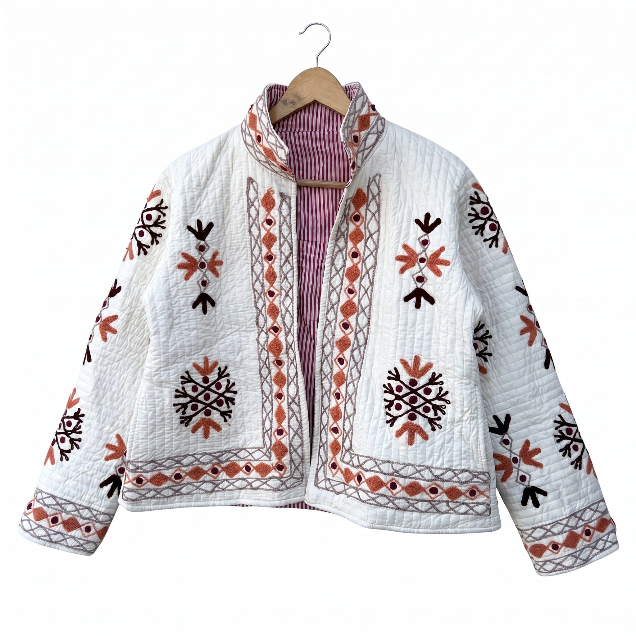 Cotton Kantha Quilted Short Jacket — Hand-Embroidered Boho Coat for Women